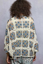 POL Open cream crochet cardigan with blue beige floral motifs
