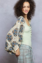 Pol Open floral crochet cardigan in cream with blue brown motifs