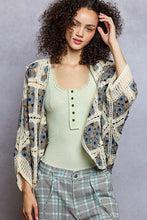 Pol Open floral crochet cardigan, cream and blue open front design