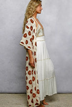 Pol Open front floral crochet longline cardigan in cream with rust motifs