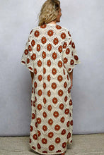 Pol open front floral crochet longline cardigan in cream with rust-orange motifs