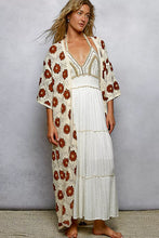 Pol open cream crochet longline cardigan with floral patterns