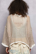 Pol open openwork cardigan with beige gradient, white contrast trim