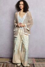 Pol Open openwork cardigan with contrast trim, beige knit
