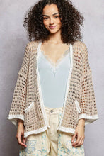 Pol Open openwork cardigan with contrast trim in beige