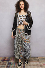 Pol open openwork cardigan with contrast trim in black crochet floral edges