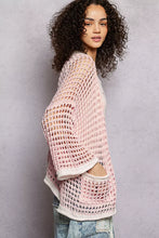 Pol open front openwork cardigan with contrast trim, soft pink loose fit