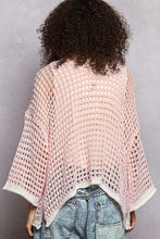 Pol open openwork cardigan with contrast trim, pink open-knit poncho sleeves