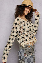 Pol openwork floral crochet cardigan in cream with black patterns