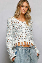 Pol openwork floral crochet cardigan with white fringe hem