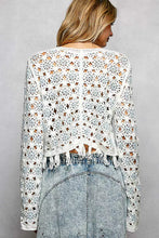 Pol openwork floral crochet cardigan with star patterns and frayed hem