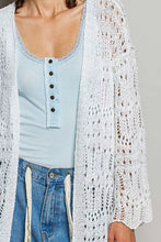 POL openwork lightweight relaxed fit sweater cardigan with scalloped lace trim