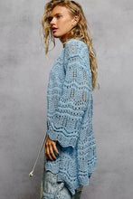 POL openwork lightweight open front cardigan, relaxed fit, scalloped edges