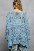 POL openwork lightweight open front cardigan with scalloped hem
