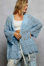 POL openwork lightweight open-front cardigan with scalloped edges
