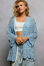 POL openwork lightweight open-front cardigan with scalloped hem