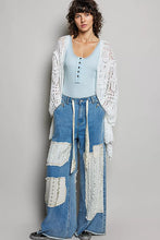 Blue denim wide-leg pants with POL openwork lightweight sweater cardigan