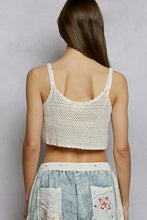 Off-white cropped crochet cami with thin straps scalloped edge and floral embroidery detail perfect for summer wear