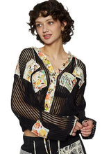 Pol Vintage Finished black and white floral mesh crochet jacket with lace trim