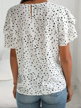 Polka dot layered ruffled short sleeve blouse with keyhole neckline