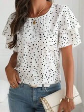 Polka dot layered ruffled short sleeve blouse with white polka dots