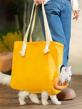 Borsa portatile traspirante giallo brillante per animali con design a gatto