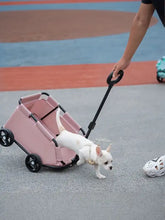 Tragbarer faltbarer Haustierwagen in Pink mit schwarzem Gestell und Rädern