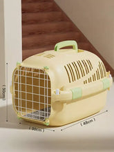 Trasportino portatile ventilato per animali con gabbia da viaggio color crema con accenti verdi