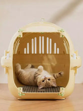 Trasportino portatile ventilato per animali con gabbia da viaggio color crema con accenti verdi