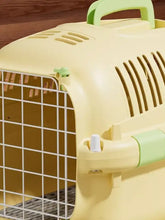Trasportino portatile ventilato per animali domestici, gabbia da viaggio in giallo chiaro con manici verdi