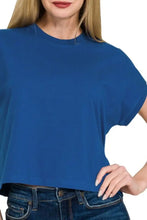 Premium Cotton Relaxed Crop Tee for Women Blue Short Sleeve T Shirt Woman T Shirts