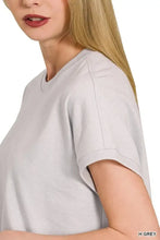 Premium Cotton Relaxed Crop Tee for Women Gray Short Sleeve Shirt Woman T Shirts