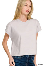 Premium Cotton Relaxed Crop Tee for Women Gray Short Sleeve Shirt H GREY Woman T Shirts