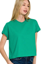 Premium Cotton Relaxed Crop Tee for Women Green Short Sleeve K GREEN