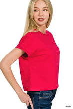 Premium Cotton Relaxed Crop Tee in Ruby Red for Women Woman T Shirts