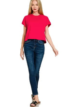 Premium Cotton Relaxed Crop Tee in Ruby Red for Women Woman T Shirts