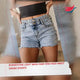 Rhinestone Light Wash Raw Hem High Waist Denim Shorts video preview