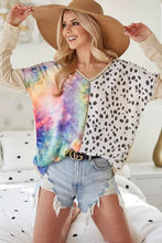 Print Block V Neck Top with Contrast Stitching for Women OFF WHITE