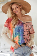 Print Block V Neck Top with Contrast Stitching for Women