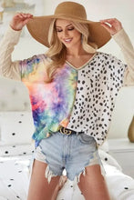 Print Block V Neck Top with Contrast Stitching for Women Woman T Shirts