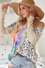 Print Block V Neck Top with Contrast Stitching for Women