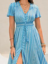 Printed Button Down Short Sleeve Maxi Dress Woman Maxi Dress