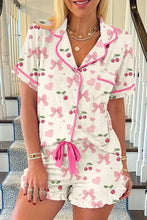 Printed Button Up Short Sleeve Top and Shorts Lounge Set Hot Pink Woman Loungewear Sets
