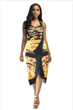 Printed Halter-Neck Wrap Dress with Butterfly Wing Shawl Cover-Up