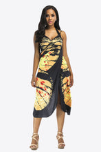 Printed Halter-Neck Wrap Dress with Butterfly Wing Shawl Cover-Up