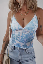 Printed Mesh Bow Detail Halter Neck Tank Top Tanks & Camis