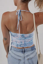 Printed Mesh Bow Detail Halter Neck Tank Top Tanks & Camis