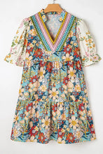 Printed Notched Flounce Sleeve Mini Dress Casual Dresses