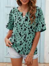 Printed Notched Neck Half Sleeve Blouse Turquoise Woman Blouses