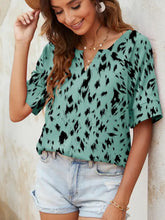 Printed Notched Neck Half Sleeve Blouse Woman Blouses